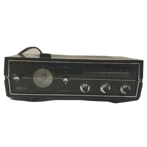 Vintage 1960s Alarm Clock Radio York Westclox‎ Wood Backlit Works Mid Century - Picture 1 of 9